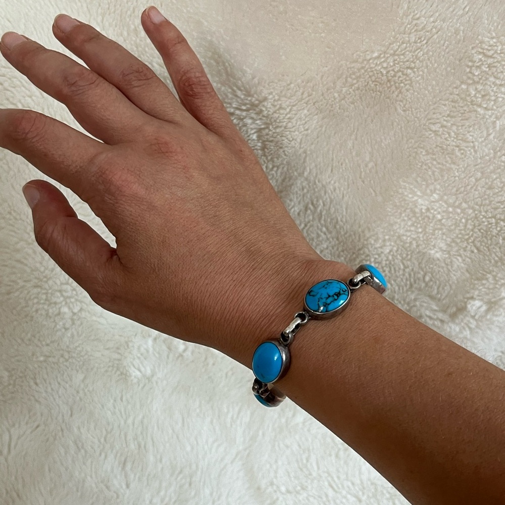 VTG Turquoise & 925 Sterling Silver Mexico 7” Bracelet CII